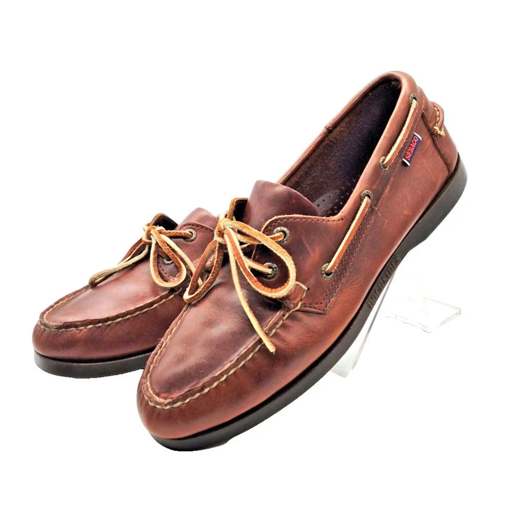 Sebago Docksides Men's Brown Leather Boat Shoes Size 8W 2 Eye Nautical Loafers